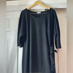 Signature by Robbie Bee Black W/ sparkles Midi dress SZ 3X 3/4 sleeves faux tie